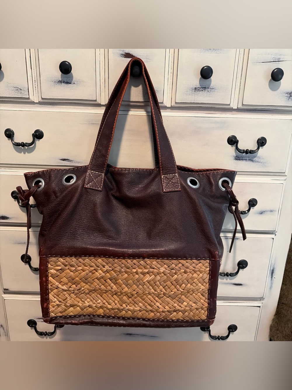 Christian Lacroix La Redoute Vintage Leather & Rattan Tote Bag Extra Large